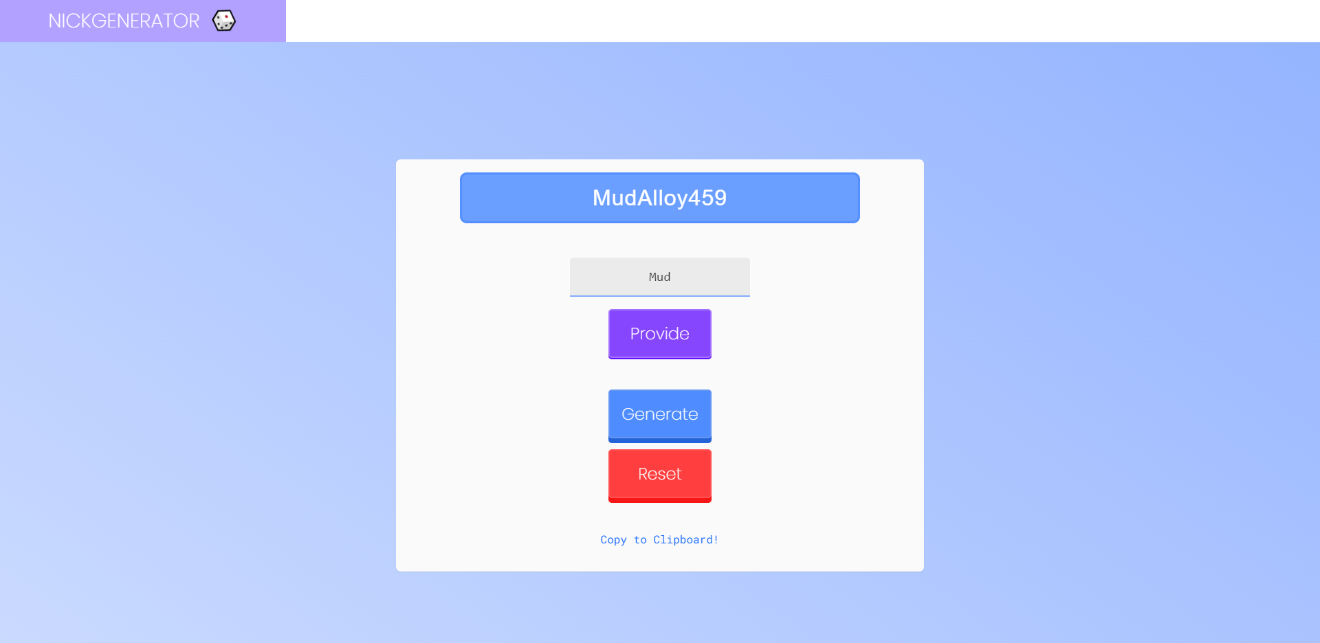 Image of React NickGenerator Project