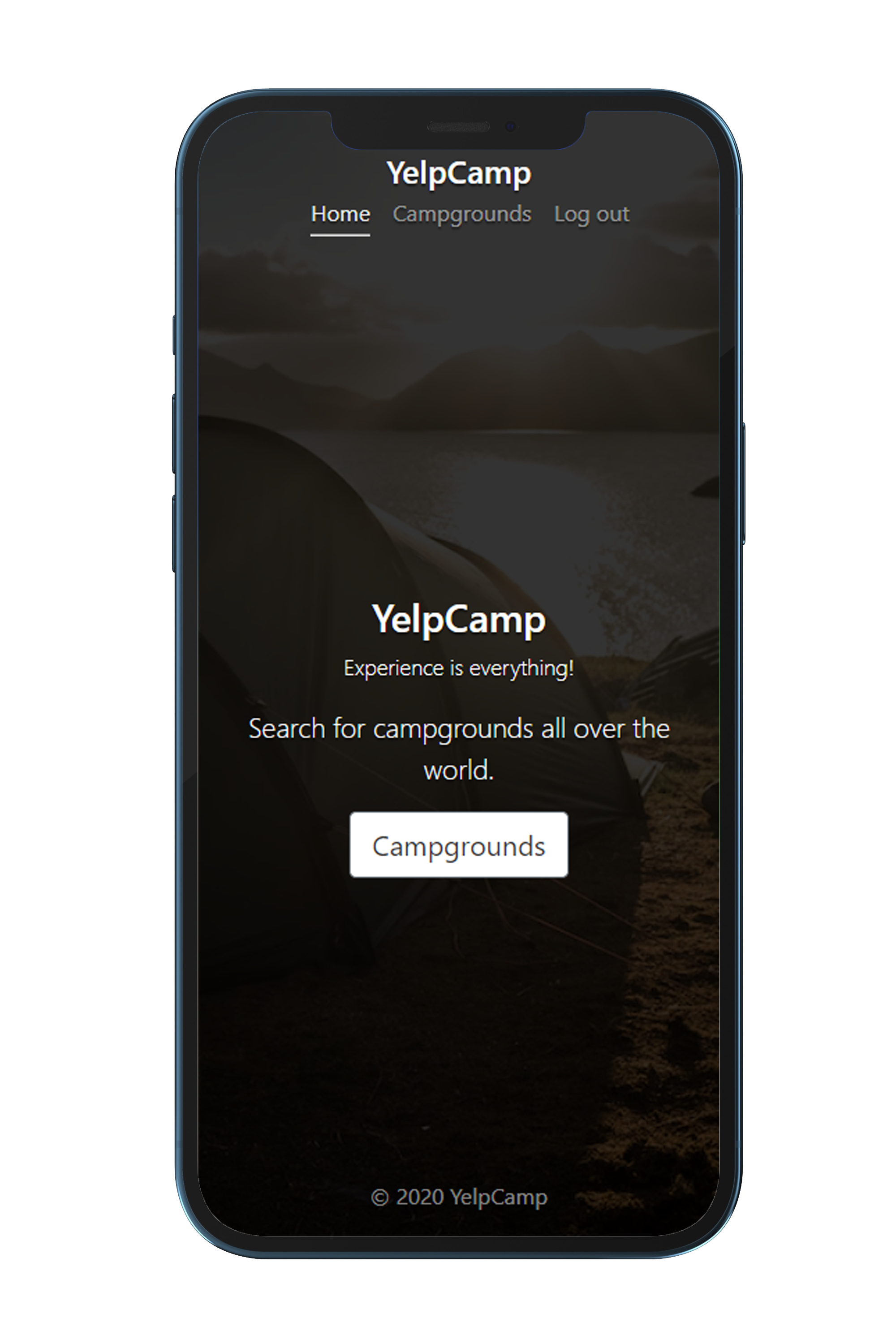 Phone view of YelpCamp - Mockup Image by originalmockup on Freepik